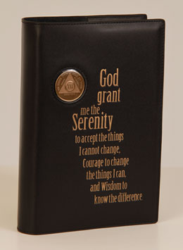 Big Book Black Leather Book Cover with Serenity Prayer - Sober Not Mature Shop